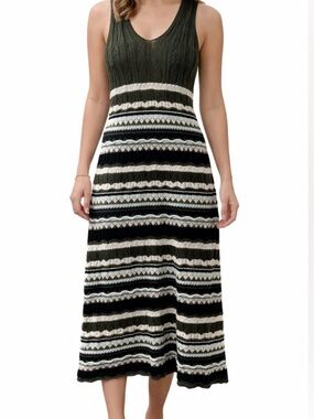 Sleeveless Olive and Black Striped Maxi Dress